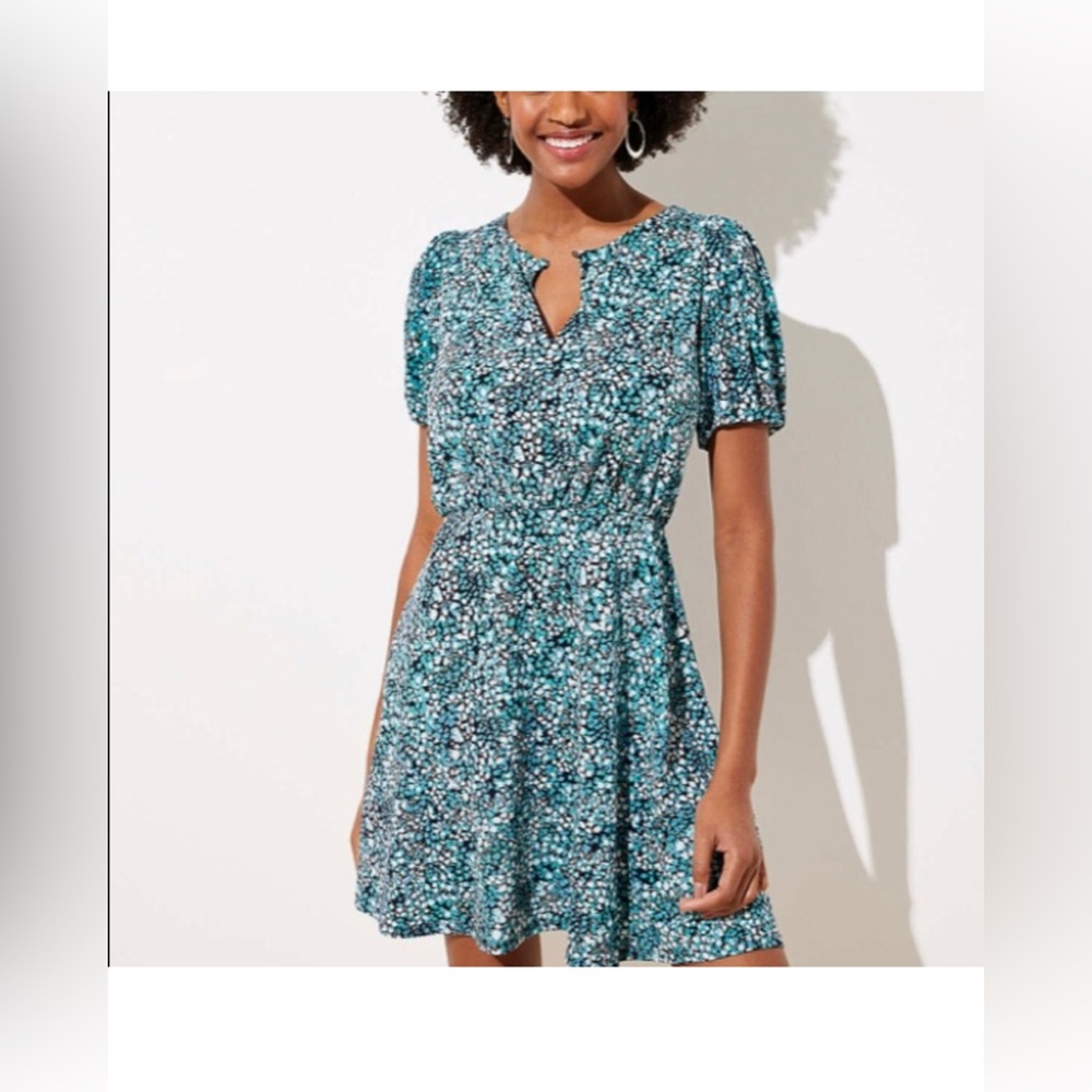 Barely used LOFT Petite Wildflower Puff Sleeve Flare Dress size 2great condition